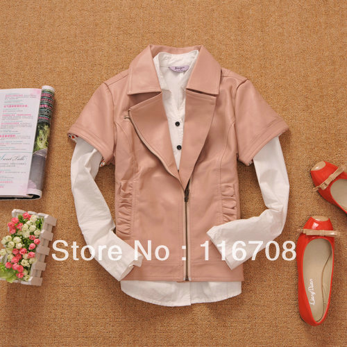 Fast China express new arrival female short-sleeve PU clothing lining dot oblique zipper fashion wjk-079