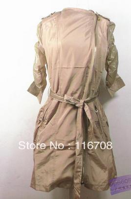 Fast China express spring autumn slim medium-long epaulette vintage three quarter sleeve trench outerwear wjk-103