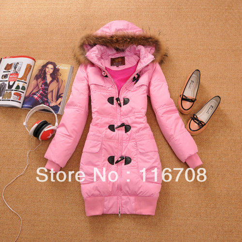 Fast China express Women's new arrival horn button hooded medium-long down coat sweet plus size available co-054