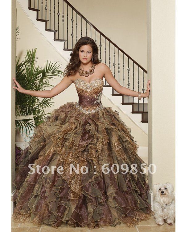 Fast delivery customized  strapless ball gown beading leopard  fashion Quinceanera Dresses