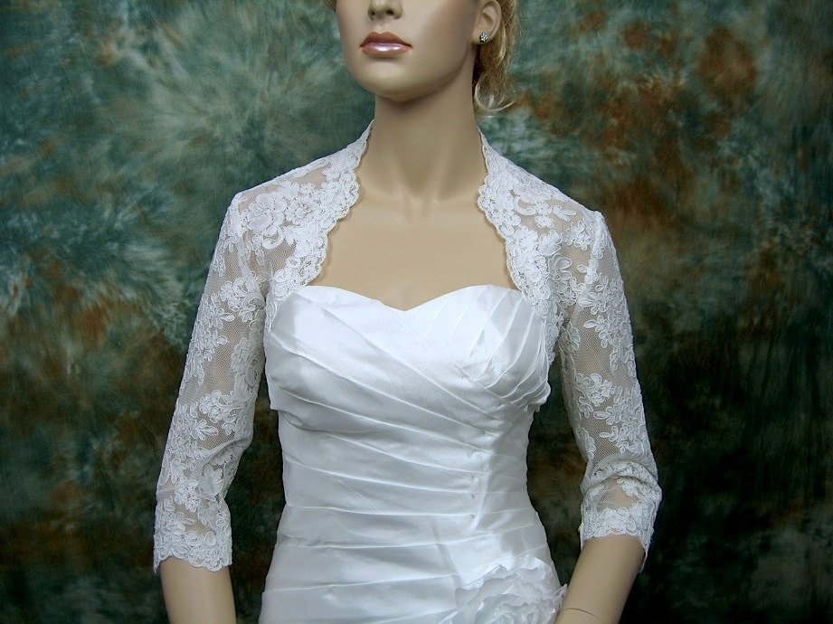 Fast delivery  Free shipping 3/4 sleeve   white lace elegat bridal wedding jacket