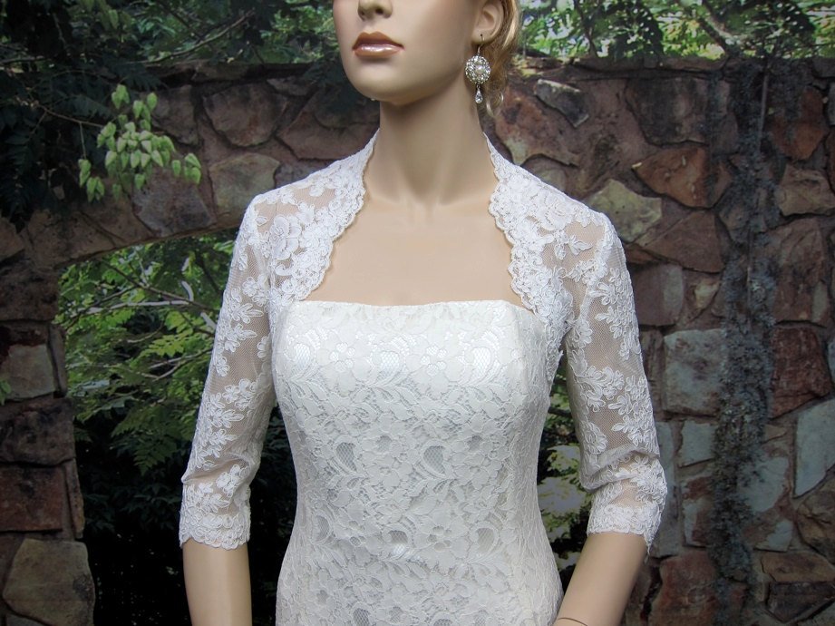 Fast delivery popular   3/4 sleeveless  white lace  bridal wedding jacket