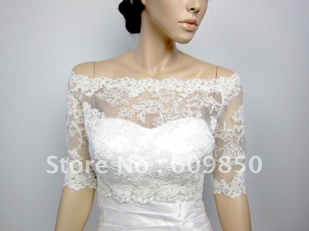Fast delivery popular  half  sleeve  charming white  scoop bridal wedding jacket