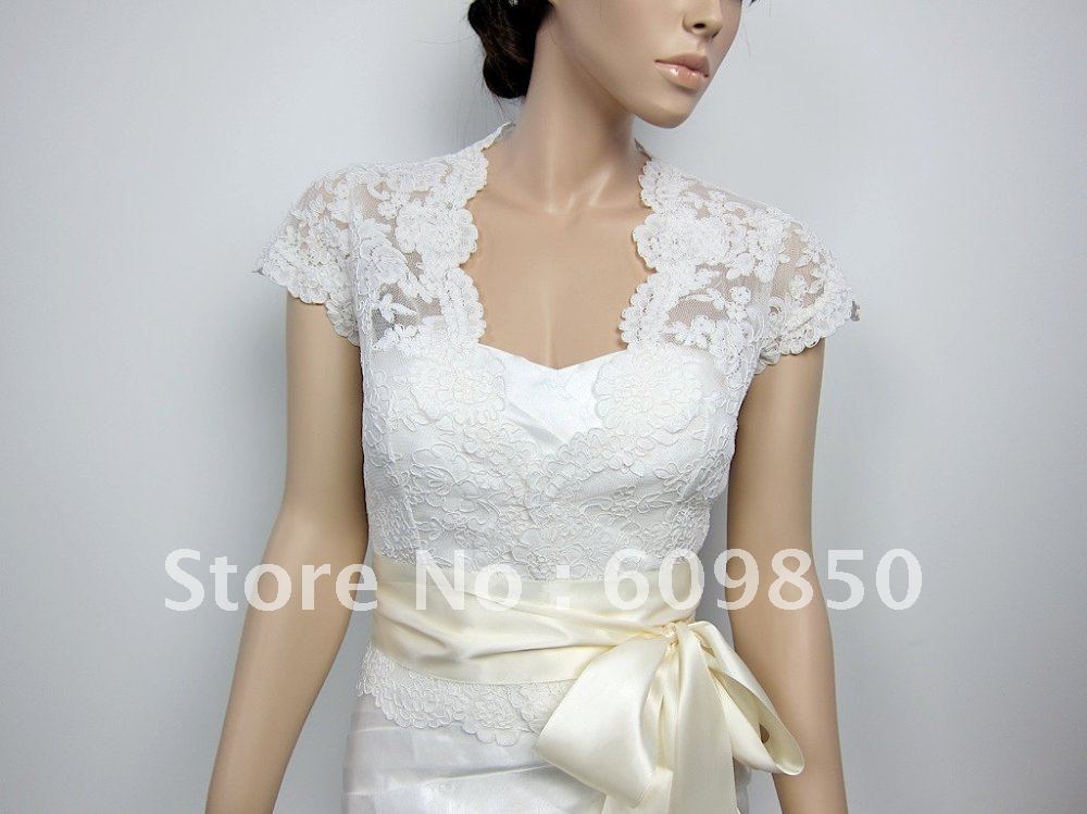 Fast delivery popular  short  sleeve  charming white  ribbon   bridal wedding jacket