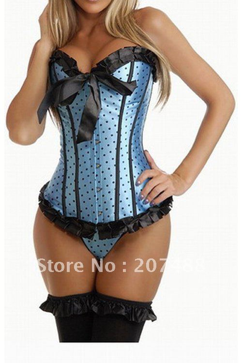 Fast Delivery Satin Competitive Price Women  Corset  Sexy Lingerie Blue 5205-3