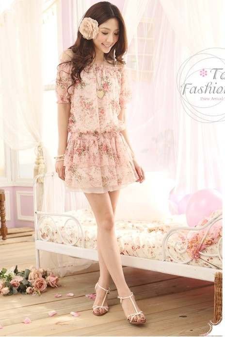 fast free Shipping 2012 new arrival flat collar chiffon dress ladies skirt pink and apricot wholesale