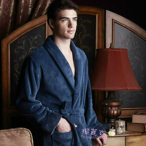 Fast Free Shipping Swiss Post Coral fleece lovers men robes sleepwear winter thick bathrobe