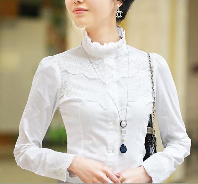 Fast&Free Shipping wholesale price Korean new arrival long sleeve 2012 Solid fashion Lace cotton blouses women blouse