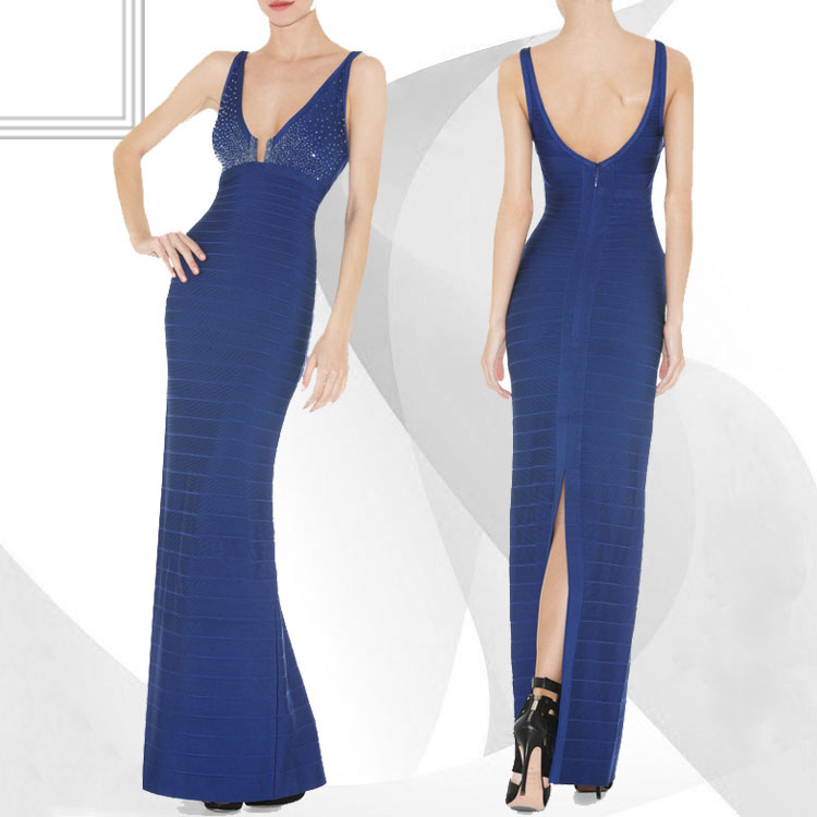 Fast Shipping 2012 Women's Knitting Celebrity Dresses Bandage V-neck party Dresses Blue H309