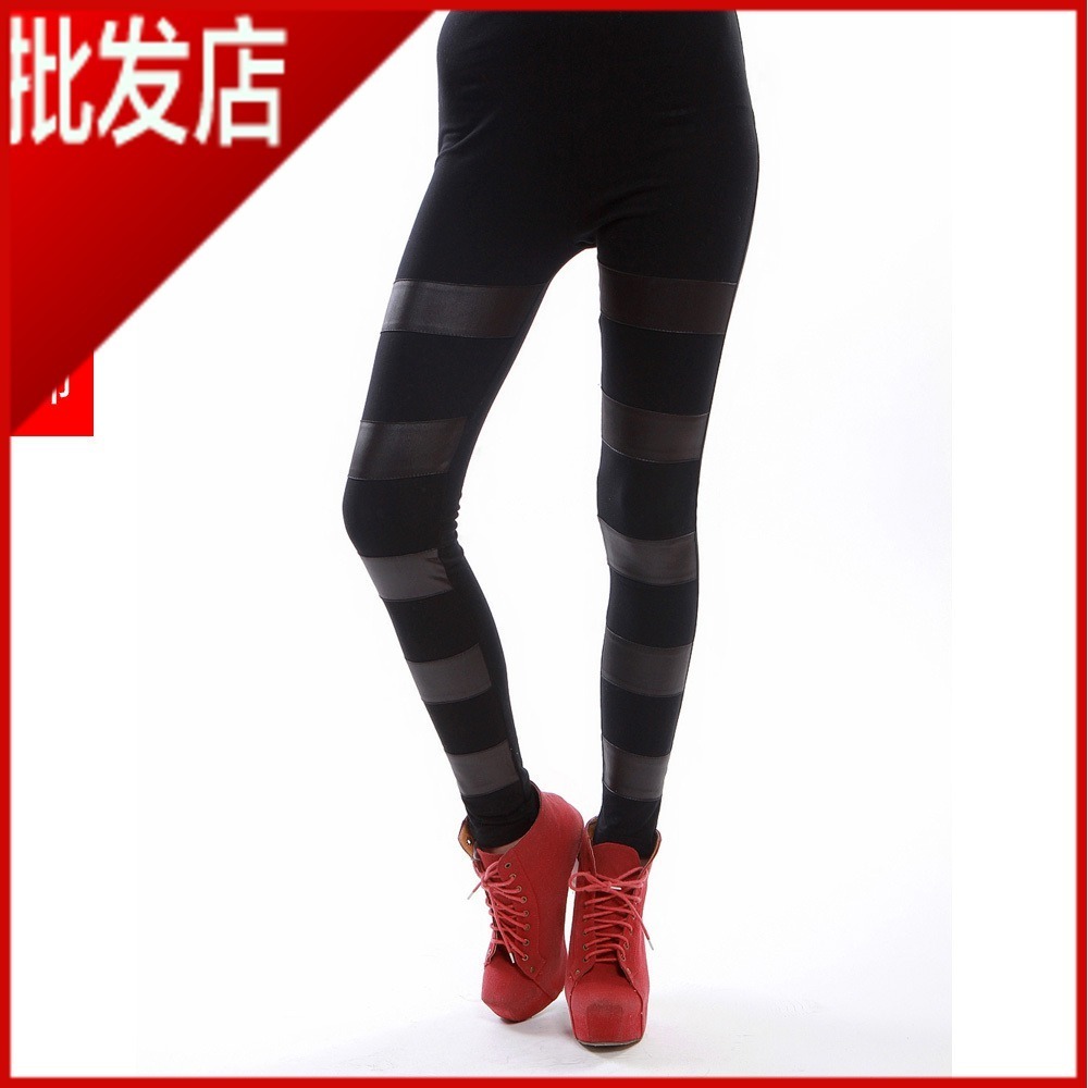 fast shipping Legging female slim 5 leather patchwork elastic legging female pencil pants