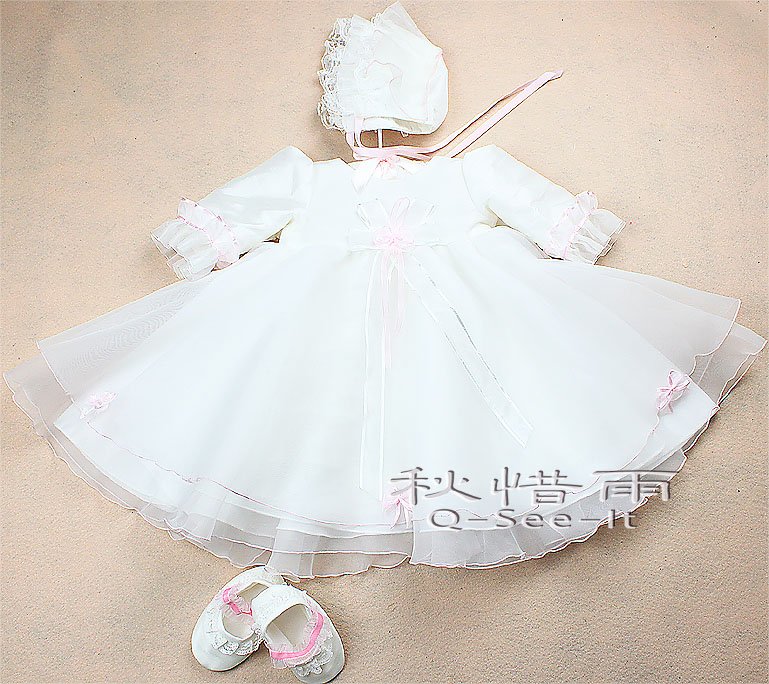 Fast shipping+Qseeit  original desigh white lace baby christening dress /baby princess dress /baby three-piece skirt