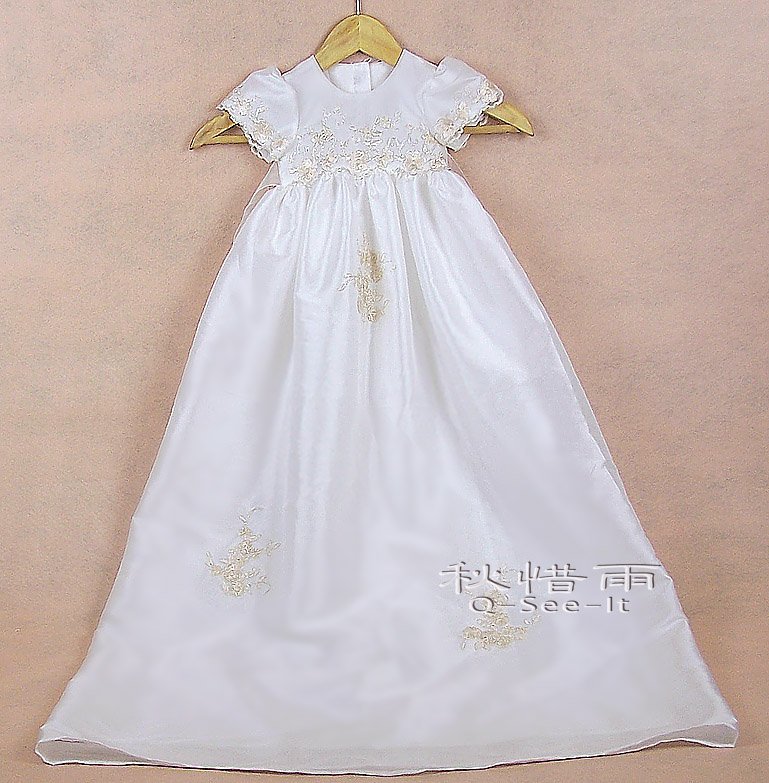 Fast shipping+Qseeit  original desigh white lace silk baby christening dress /baby princess dress