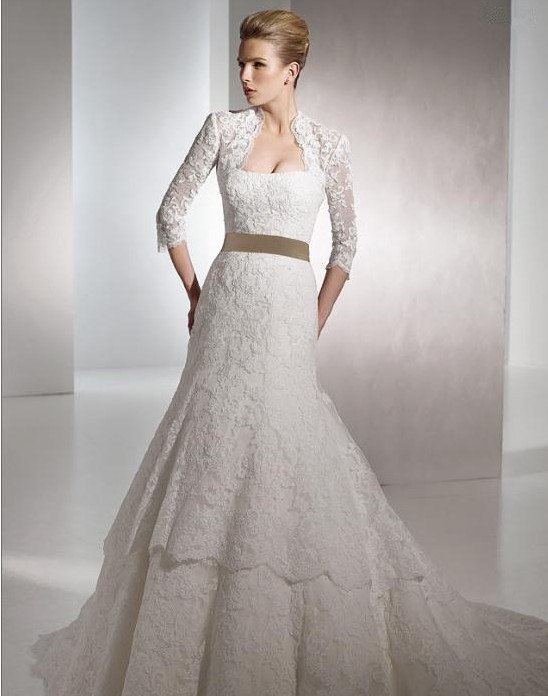 Fast Shipping Sexy Cheap Bridal Bolero With Sleeve Elegant Wedding Wraps Lace Jackets Three Quater Long Sleeve