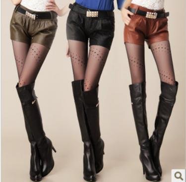FastFree Shipping wholesale Korean new arrival 2012 fashion PU leather shorts women pants with belt short trousers
