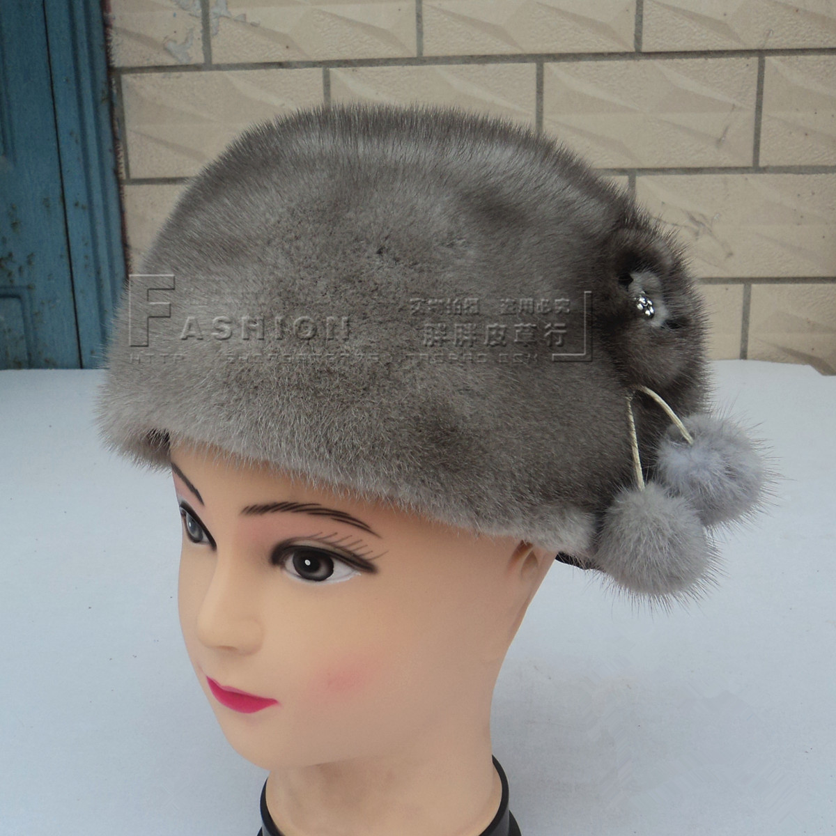 Fat marten fur hat mink women's hat grey genuine leather winter thermal customize