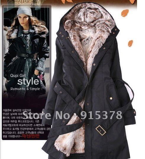 FAUX FUR LINING WOMEN'S FUR COATS WINTER WARM LONG COAT JACKET CLOTHES + FREE SHIPPING (1PC) 2086