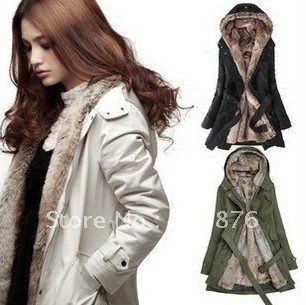 Faux fur lining women's fur Hoodies Ladies coats winter warm long coat jacket clothes,Free Shipping