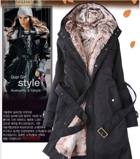 Faux fur lining women's fur Hoodies Ladies coats winter warm long coat jacket clothes,Free Shipping AA