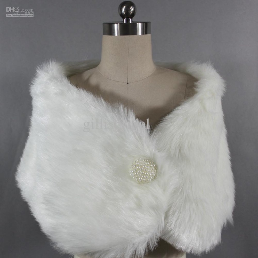 faux fur long wool wedding bridal milk white wrap tippet shawl For wedding dress frocks