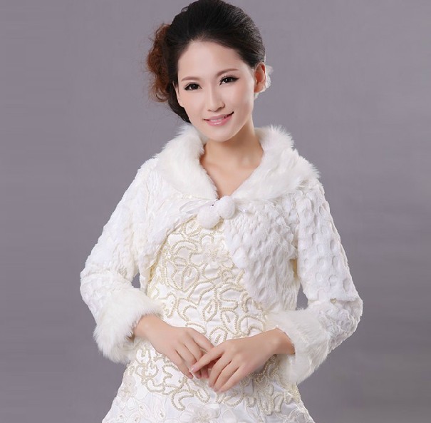 faux Fur shawl bride cape long-sleeve outerwear luxury lady Bolero wrap Jacket for wedding evening dress wp107