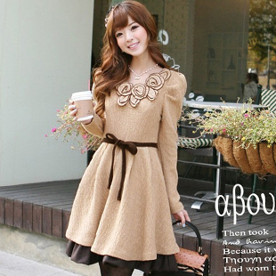 Faux leather cutout sweet peter pan collar small straight skirt one-piece dress vintage slim one-piece dress
