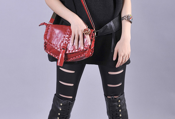 Faux leather hole legging women's legging skirt autumn and winter ankle length trousers