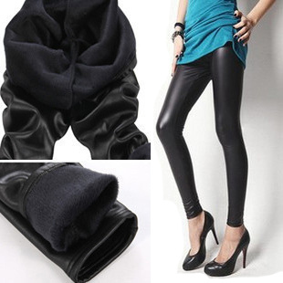 Faux leather legging female leather pants thickening beaver velvet slim warm pants