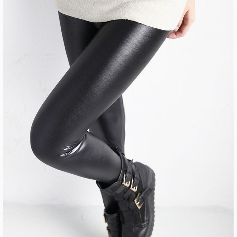 Faux leather legging female plus size slim autumn and winter plus velvet thickening leather pants