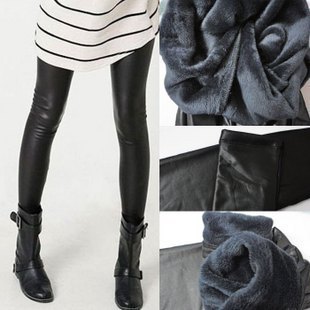 Faux leather pants dolphin leather thickening thermal type legging beaver velvet legging warm pants