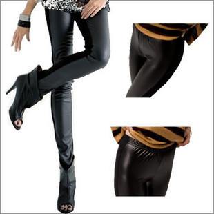 Faux leather pants patchwork black legging trousers pants skinny pants thermal