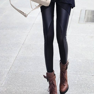 Faux leather pants plus velvet thickening legging women's autumn and winter irregular patchwork leather trousers plus size