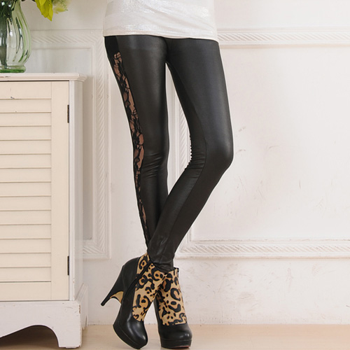 Faux leather patchwork lace legging faux leather lace legging ankle length trousers plus size available