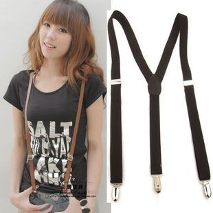 Faux leather PU fashionable casual all-match women's suspenders casual suspenders 3 clip