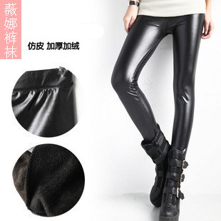 Faux leather thickening warm pants legging plus velvet double layer warm pants double layer plus velvet thickening female