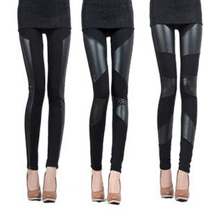 Faux leather trousers fashion faux leather pants patchwork legging female black trousers pants