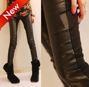 Faux leather trousers fashion faux leather pants patchwork legging female black trousers pants