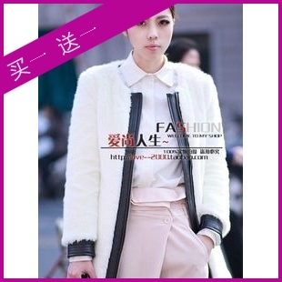 Faux patchwork fashion overcoat outerwear fashion women's collarless long-sleeve outerwear