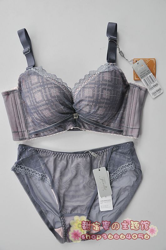 Fb20057 sexy plaid lace push up adjustable ab cup bra set