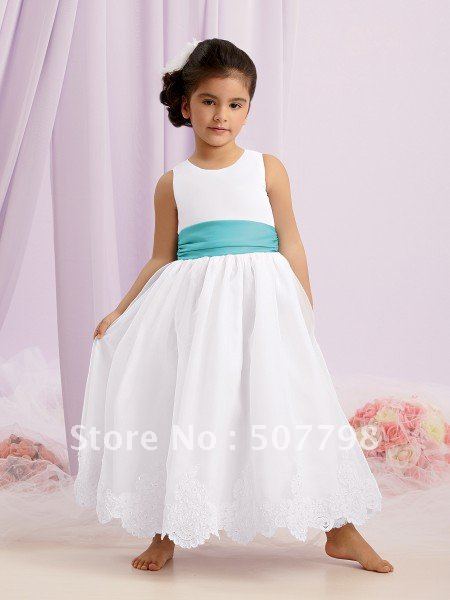 FedEx Freeshipping scoop satin pleated waistband cheap little princess flower girl dress, 2012 new style designer girl gown