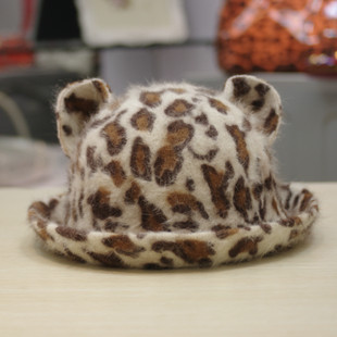 Fedoras female jazz hat leopard print hat style rabbit hair blended fabric fashion hat