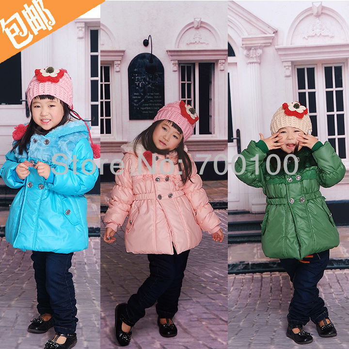 [FEI FEI]2012  Sweet lace Winter girls coat,children long thick coat , baby girl outerwear cotton padded coat free shipping