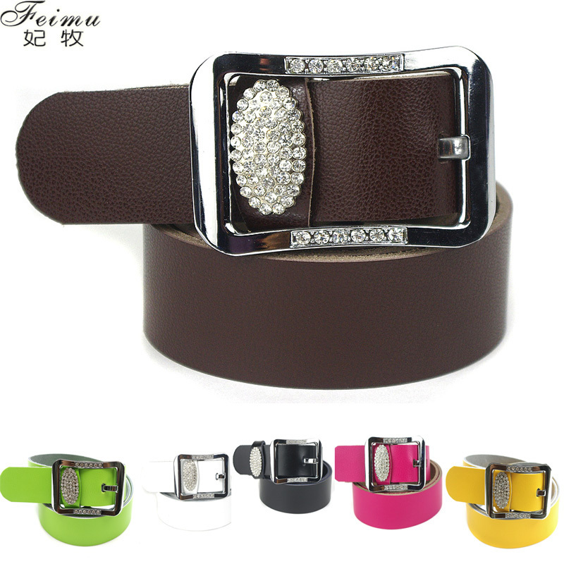 Feimu genuine leather strap Women genuine leather fashion diamond pin buckle casual women's belt cowhide