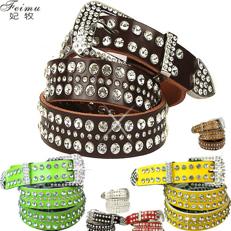 Feimu strap fashion rhinestone Women diamond genuine leather women's belt cowhide quality full rhinestone waist belt