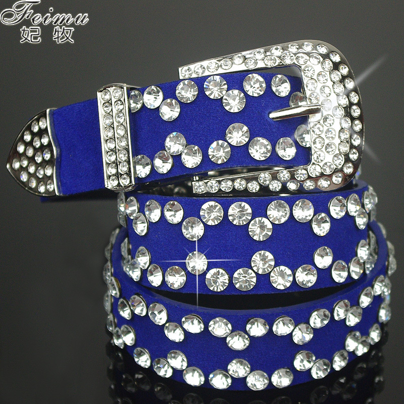 Feimu women's suede cowhide strap women's genuine leather rhinestone belt diamond noble