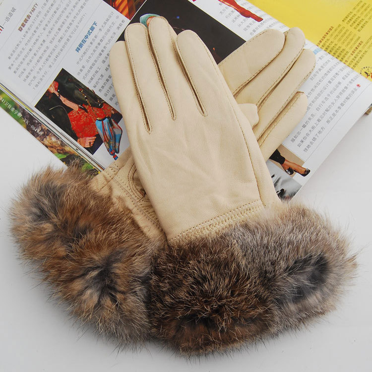 Feiniluo sheepskin gloves female winter thermal women's genuine leather women's leather cape hare wool