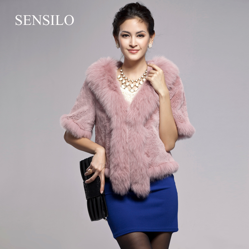 Female 2012 half sleeve fox fur neck rabbit fur coat short design cape outerwear red/white/sand/black/pink ladies fur garment