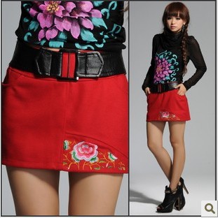 Female 2012 national trend embroidered peony a-line skirt leather buckle on decoration woolen short skirt RIP INMAN
