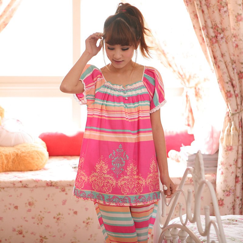 Female AMIO short-sleeve sleepwear sweet princess woven fashion 100% cotton lounge set 1431