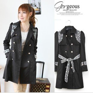 Female autumn slim lace decoration large lapel overcoat outerwear ,ladies fashion laced outwear,women's jacket  698