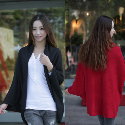 Female autumn women's thin sweater cardigan long design shoulder width large batwing sleeve